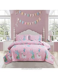 Kids Girls Alpaca Cactus Quilt Set Twin Size Pink Llama Bedding Lightweight Animal Cartoon Bedspread Coverlets All Season Bed with Pillowshams Pink White Twin