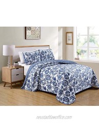 Kids Zone Home Linen Bedspread Set Floral Printed Pattern Blue White with Some Beige New Full Queen