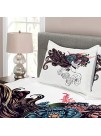 Lunarable Ethnic Bedspread Traditional Sugar Skull Girl with Flower Wreath Mourning Festival Day Decorative Quilted 3 Piece Coverlet Set with 2 Pillow Shams Queen Size Multicolor