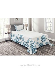 Lunarable Snowflake Bedspread Snow Inspired Abstract Frozen Season Frame Pattern Christmas Celebration Decorative Quilted 2 Piece Coverlet Set with Pillow Sham Twin Size White Blue
