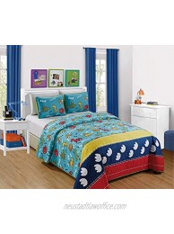 Luxury Home Collection Kids 2 Piece Twin Size Bedspread Coverlet Quilt Set Multicolor Dinosaur World Blue Green Yellow Orange Red White