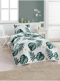 OZINCI Floral Bedding Full Queen Size Bedspread Coverlet Set Monstera Themed Girls Boys Bedding 2 PCS Green White Single Twin Size