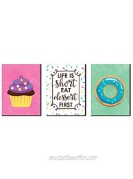 Big Dot of Happiness Sweet Shoppe Cupcake Nursery Wall Art Donut Kids Room Decor and Bakery Kitchen Home Decorations Gift Ideas 7.5 x 10 inches Set of 3 Prints