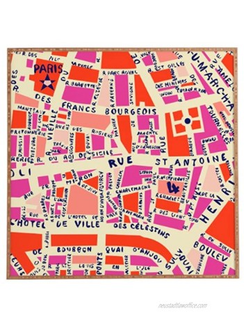 Deny Designs Holli Zollinger Paris Map Pink Framed Wall Art Small 12"x 12"