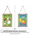 PRETYZOOM 2pcs Happy Easter Welcome Sign Hanging Wood Wall Plaques Wooden Rabbit Chicken Art Board Easter Party Decoration for Front Porch Wall Door Decor
