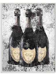 Stupell Industries Champagne Bottles Grey Gold Ink Illustration Wall Plaque 13 x 19 Design by Artist Amanda Greenwood