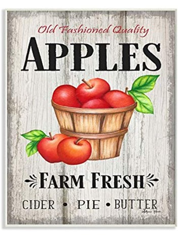Stupell Industries Rustic Farm Fresh Apple Sign Aged Charm Wood Art by Sheri Hart Wall Plaque 10 x 15