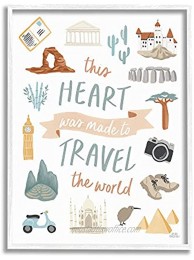 Stupell Industries This Heart Made to Travel Sentiment World Treasures Designed by Laura Marshall White Framed Wall Art 16 x 20 Blue