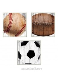 The Kids Room by Stupell Baseball Football Soccer Wood Planks 3pc Wall Plaque Art Set 12 x 0.5 x 12 Proudly Made in USA