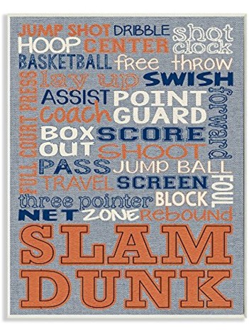 The Kids Room by Stupell "Basketball Typography Denim Feel" Wall Plaque Art