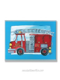 The Kids Room by Stupell Fire Truck with Blue Border Rectangle Wall Plaque