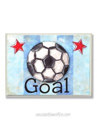 The Kids Room by Stupell Goal Soccer Ball with Blue Stripes Rectangle Wall Plaque 11 x 0.5 x 15 Proudly Made in USA