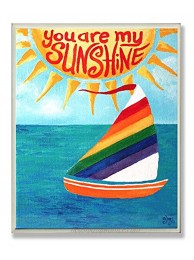 The Kids Room by Stupell You are My Sunshine Rainbow Sailboat Rectangle Wall Plaque 11 x 0.5 x 15 Proudly Made in USA