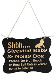 ZOONAI Baby Sleeping Sign Shhh Baby Sleeping Wooden Door Sign Do Not Disturb Hanger Sign Hanging Decoration for Bedroom Nursery Baby Kids Rooms Sleeping Baby