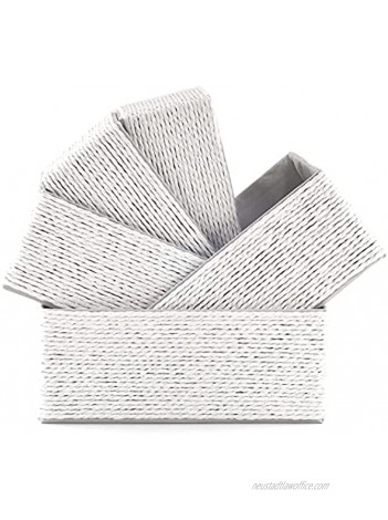 Acrola 5-Pack Decorative Storage Baskets Stackable Woven Basket Paper Rope Bin with Fabric Liner Organizing Baskets for Makeup Closet Bathroom Bedroom Cream White