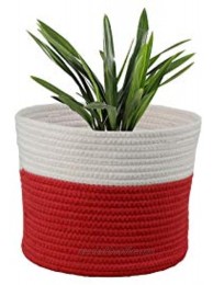 Cotton Rope Plant Basket for 10” x 8” Flower Pot – Woven Red and White Multifunctional Basket for Home Décor and Storage by Eximius Power