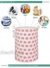 FANKANG Storage Basket Nursery Hamper Canvas Laundry Basket Foldable with Waterproof PE Coating Large Storage Baskets for Kids Boys and Girls Office Bedroom Clothes,Toys（Pink Elephant）