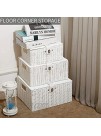 Honygebia White Woven Storage Baskets Decorative Nesting Boxes with Lids and Locks Easy Clean Set of 3