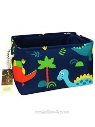 HUNRUNG Rectangle Storage Basket Cute Canvas Organizer Bin for Pet Children Toys Books Clothes Perfect for Rooms Playroom Shelves Blue Forest Dinosaur