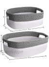 LA JOLIE MUSE Large Cotton Rope Storage Basket Set of 2 Natural and Safe For Baby Kids Nursery Two-Tone Woven Decorative Baskets White & Gray 17”+15” Inch