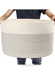 LotFancy XXXL Cotton Rope Storage Basket with Handles 21 X 21 X 13’’ Large Woven Toy Basket for Baby Living Room Bathroom Laundry Bedroom Nursery Blanket Holder