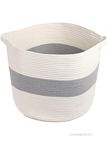 Lukeline Large Capacity Foldable Woven Basket with Handle Blanket Storage Basket Storage Bins for Bedroom Laundry Room Nursery，White&Grey