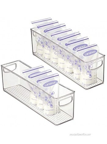 mDesign Plastic Long Breast Milk Storage Organizer Container Organization Bin with Handles for Kitchen Pantry Fridge Freezer Cabinet. Perfect for in the Refrigerator 2 Pack Clear