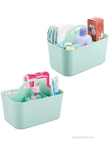 mDesign Plastic Nursery Storage Caddy Tote Divided Bin with Handle for Child Kids Holds Bottles Spoons Bibs Pacifiers Diapers Wipes Baby Lotion BPA Free Small 2 Pack Mint Green