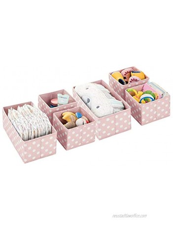mDesign Soft Fabric Dresser Drawer Closet Storage Organizers for Child Kids Room Nursery Playroom Holds Boys Girls Baby Clothes Onsies Diapers Wipes Polka Dot Print Set of 6 Pink White