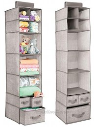 mDesign Soft Fabric Over Closet Rod Hanging Storage Organizer with 7 Shelves and 3 Removable Drawers for Child Kids Room or Nursery Textured Print 2 Pack Linen Tan
