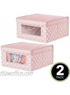 mDesign Soft Stackable Fabric Closet Storage Organizer Holder Box Clear Window and Lid for Child Kids Room Nursery Playroom Polka Dot Print Medium 2 Pack Pink with White Dots