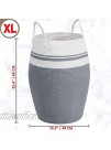 MINTWOOD Design Extra Large 25.6 Inches High Decorative Woven Cotton Rope Basket Tall Laundry Hamper with Handles Blanket Basket Living Room Storage Baskets for Toys Throws Pillow Towel Grey