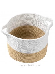 Small Cotton Rope Basket with Handles 11.8" x 9.8" Woven Cotton Rope Storage Baskets are Ideal for Toy Baskets Laundry Baskets Blanket Baskets and Nursery Baskets?White and Brown?