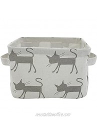 Small Foldable Canvas Storage Basket with Handles Cotton Linen Storage Bin Organizer for Nursery Kids Shelves & Desks Grey Cat