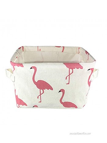 Small Foldable Storage Basket Canvas Fabric Waterproof Organizer Collapsible and Convenient for Nursery Babies Room with Handle Flamingo