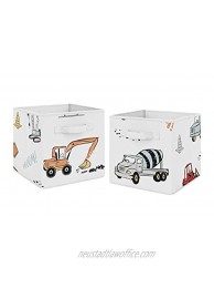 Sweet Jojo Designs Construction Truck Foldable Fabric Storage Cube Bins Boxes Organizer Toys Kids Baby Childrens Set of 2 Grey Yellow Orange Red and Blue Transportation