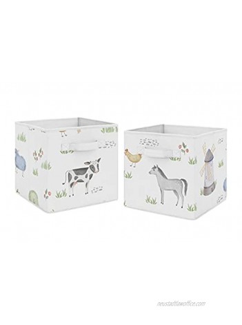 Sweet Jojo Designs Farm Animals Foldable Fabric Storage Cube Bins Boxes Organizer Toys Kids Baby Childrens Set of 2 Watercolor Farmhouse Horse Cow Sheep Pig