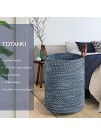 TOTANKI Large Cotton Rope Laundry Storage Basket 15.7 InchesD x 19.7 InchesH Collapsible Woven Basket with Leather Handles for Storing Clothing Diapers Toys Blue