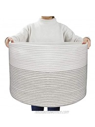 UBBCARE Extra Large Cotton Rope Basket 21.7" x 21.7" x 13.8" Blanket Basket Baby Woven Laundry Basket Toy Storage Bin Thread Nursery Hamper Black Stitch With Handles