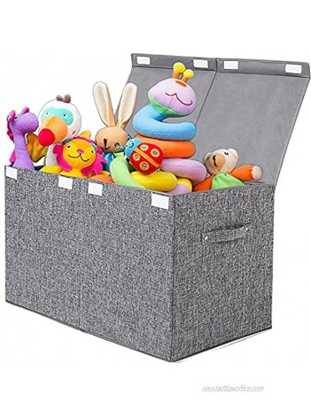 Large Toy Box Chest Storage with Flip-Top Lid Collapsible Kids Storage Boxes Container Bins for Childrens Toys Playroom Organizers 25"x13" x16" Linen Gray