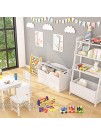 Timy Wooden Toy Box with Bench Seat Toy Storage Chest with 2 Reversible Baskets and Safety Hinge for Kids White