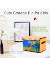Tintin Kids Toy Chest Storage Organizer Basket Collapsible with Cute Animal Pattern Children Organizer Bin with Lid for Playroom Laundry Area Closet Orange