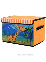 Tintin Kids Toy Chest Storage Organizer Basket Collapsible with Cute Animal Pattern Children Organizer Bin with Lid for Playroom Laundry Area Closet Orange