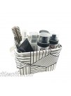 2 Pack Small Foldable Storage Basket Canvas Fabric Waterproof Organizer Collapsible and Convenient for Nursery Babies Room with Handle White+Black