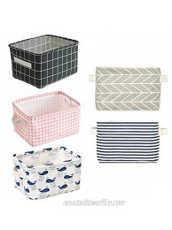 5 Pcs Foldable Storage Bin Basket,Foldable Fabric Storage Receive Basket with Handle Cotton Linen Blend Storage Bins for Makeup Book Baby Toy,8x6x5.5 inch