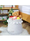 Enzk&Unity Extra Large Woven Laundry Baskets Cotton Rope Collapsible Foldable Decorative Pompoms Blanket Basket for Living Room Bedroom Toys Throws Pillows and Towels 14" x 14" x 15"
