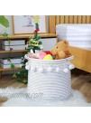 Enzk&Unity Extra Large Woven Laundry Baskets Cotton Rope Collapsible Foldable Decorative Pompoms Blanket Basket for Living Room Bedroom Toys Throws Pillows and Towels 14" x 14" x 15"