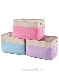EZOWare Set of 3 Large Canvas Fabric Tweed Storage Organizer Cube Set W Handles for Nursery Kids Toddlers Home and Office 15 L x 10.5 W x 9.4 H -Mixed Crème