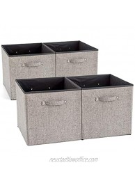 EZOWare Set of 4 Fabric Nursery Storage Cube Bins Foldable Organizer Baskets Set with Handles 13 x 15 x 13 inch for Home Closet Drawer Baby Toys Diaper Towel Gray