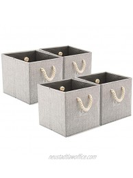 EZOWare [Set of 4] Foldable Fabric Storage Cube Bins with Cotton Rope Handle Collapsible Resistant Basket Box Organizer for Shelves Closet Toys and More – Gray 12x12x12 inch